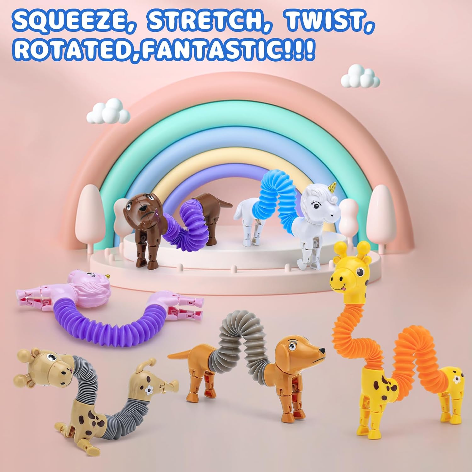6-Pack Cute Animal Pop Tubes: Fidget Toys for Sensory Play, Engaging Toddler Sensory Tubes for Stress-Relief & Sound Play