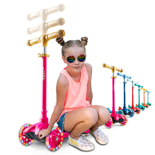 Kicksy - Kids Scooter - Toddler Scooter for Kids 2-5 Adjustable Height - 3 Wheel Scooter for Kids Ages 3-5 Boys & Girls - Kids Three Wheel Scooter with Light Up LED Wheels