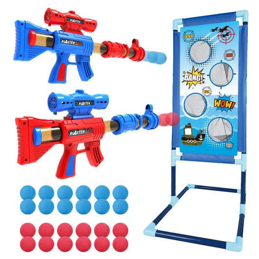 OleFun Shooting Game Toy for Age 6, 7, 8,9,10+ Years Old Kids, Boys - 2 Foam Ball Popper Air Guns & Shooting Target & 24 Foam Balls - Ideal Gift