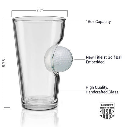 BenShot Pint Glass with Real Golf Ball - 16oz | Made in the USA