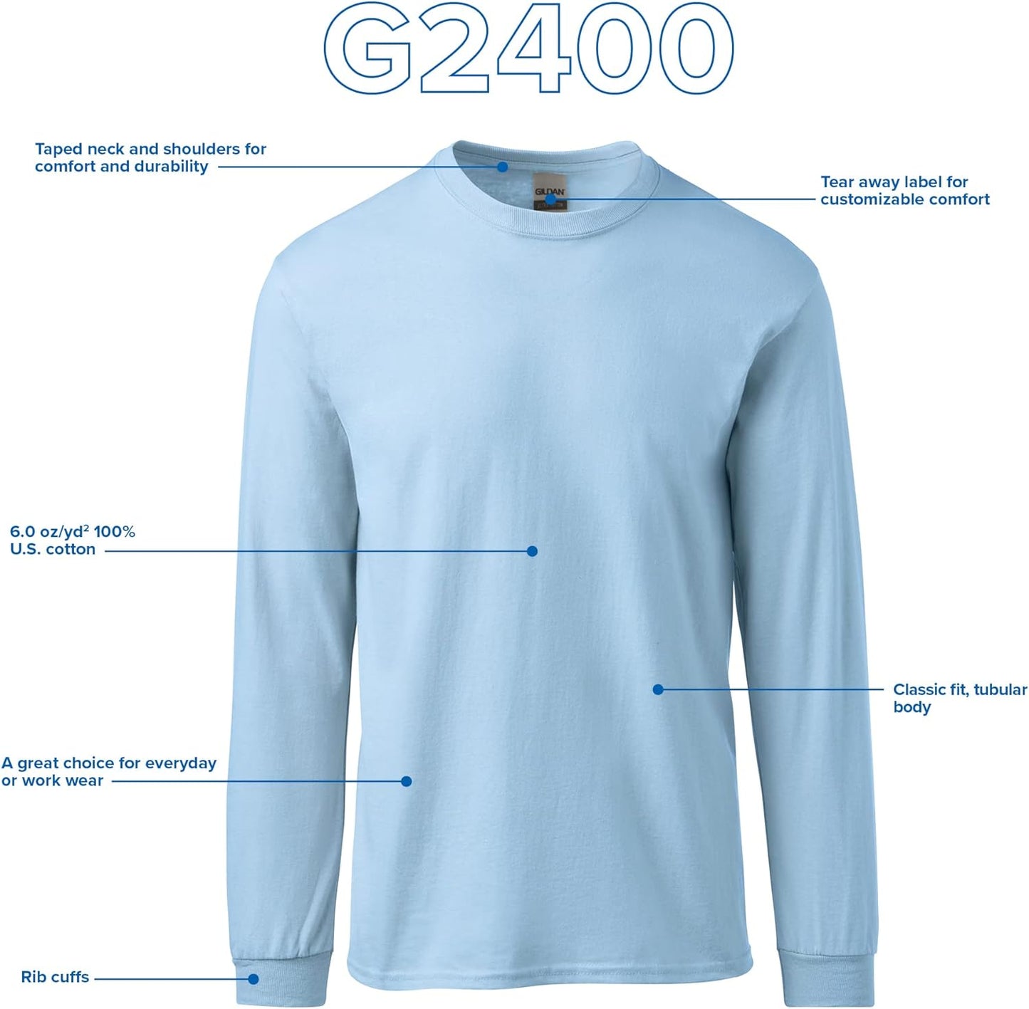 Gildan Adult Ultra Cotton Long Sleeve T-Shirt, Style G2400, Multipack