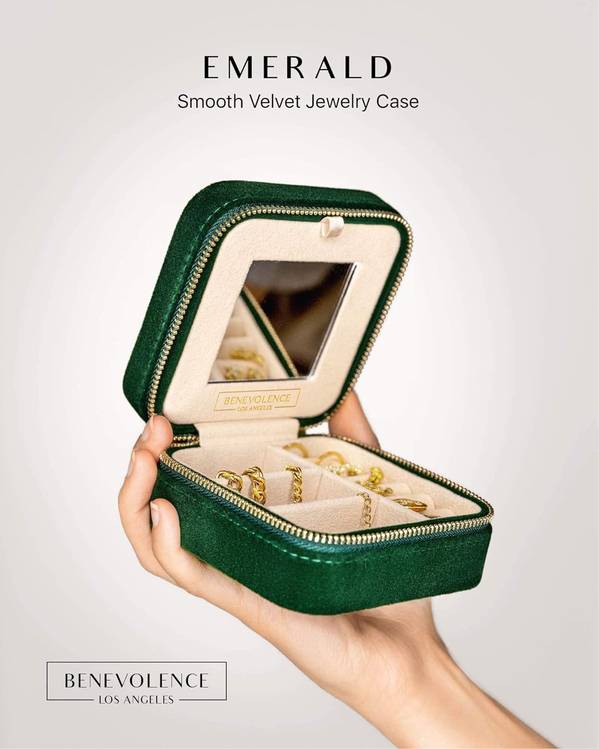 Plush Jewelry Organizer Box |Small Jewelry Boxes | Jewelry Organizer, Jewelry Travel Case for Women | Earring Organizer with Mirror - Emerald Velvet