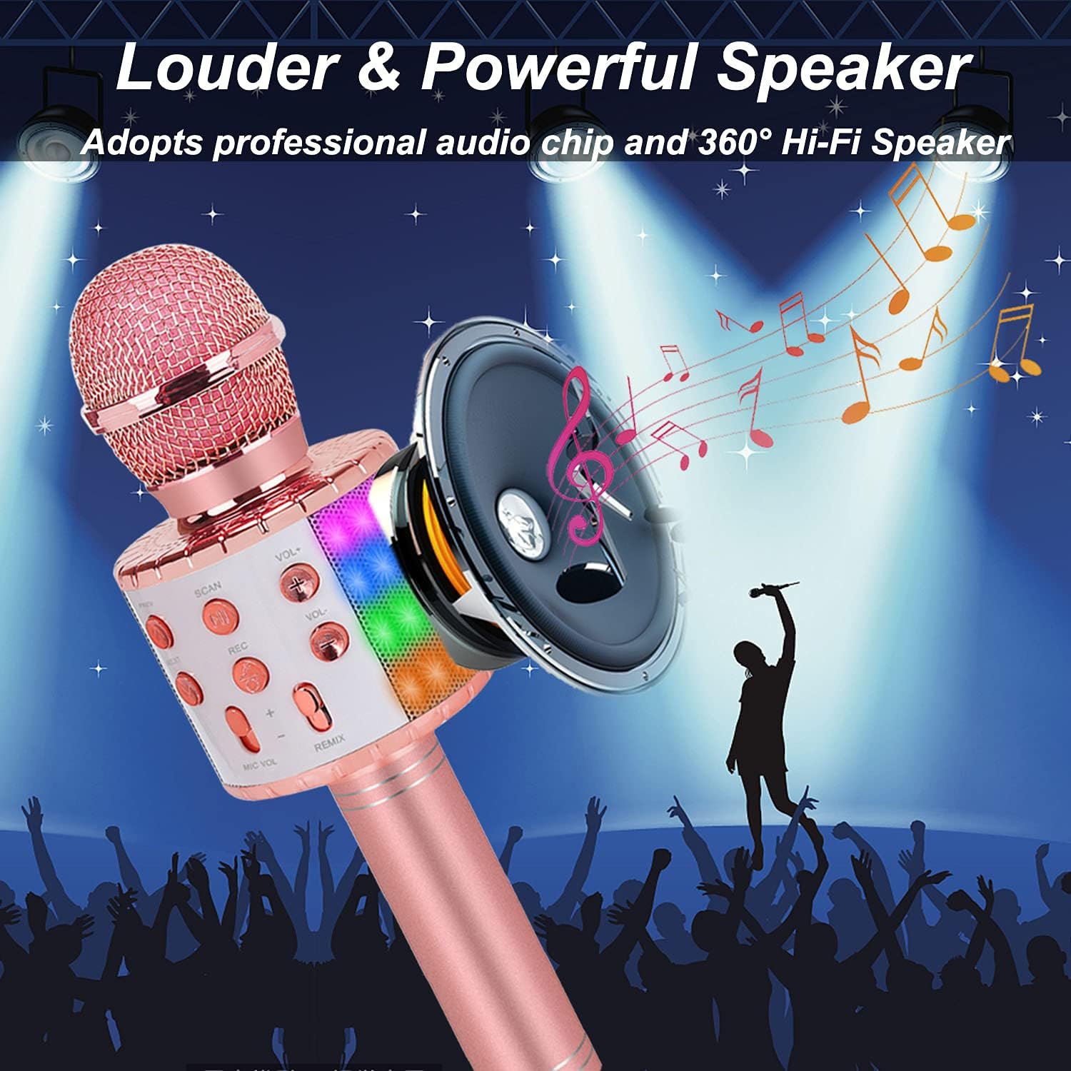 Toys for Girls Karaoke Microphone - Portable Wireless Bluetooth Karaoke Mic Machine with Flashlights, 3 4 5 Year Old Girl Birthday Gifts,Kids Toys for 6 7 8 9 10 Year Old Girl Stuff Teen