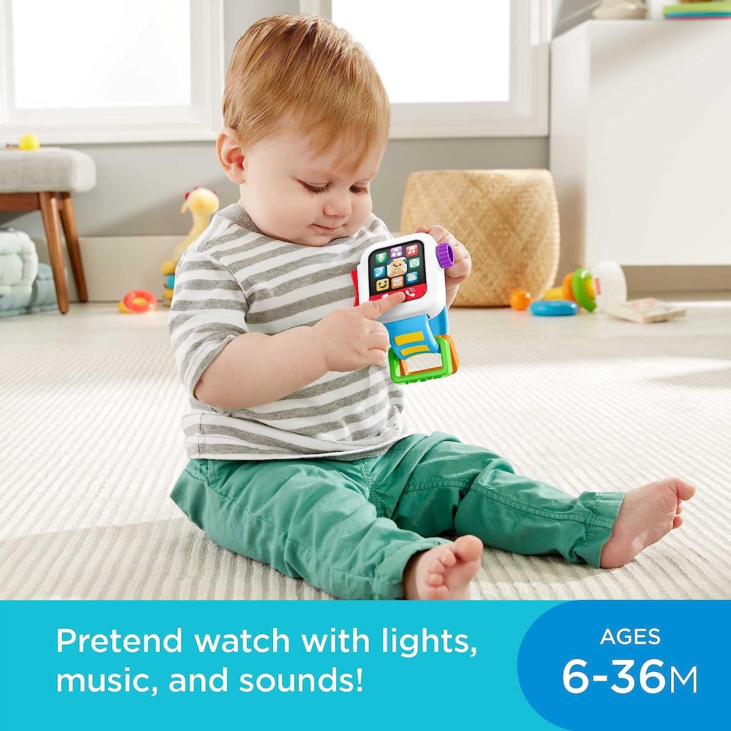 Fisher-Price Laugh & Learn Baby To Toddler Toy Time To Learn Smartwatch With Lights & Music For Pretend Play Ages 6+ Months