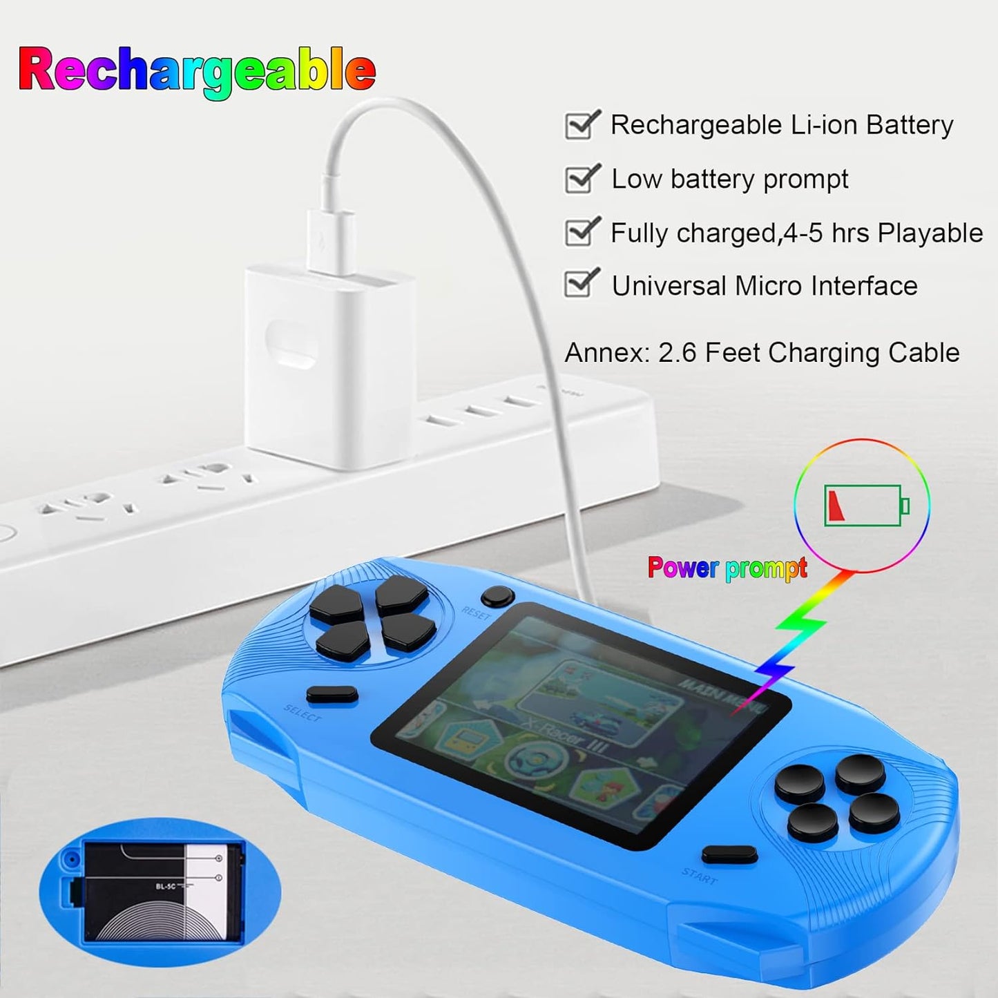 Beijue 16 Bit Handheld Games for Kids Adults 3.0'' Large Screen Preloaded 100 HD Classic Retro Video Games USB Rechargeable Seniors Electronic Game Player Birthday Xmas Present (Blue)