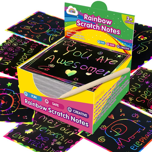 ZMLM Rainbow Scratch Mini Art Notes - 125 Magic Scratch Paper Note Cards for Kids Toy Arts Crafts DIY Party Favor Supplies for Girls Boys Birthday Halloween Christmas Stocking Stuffer Gift Box