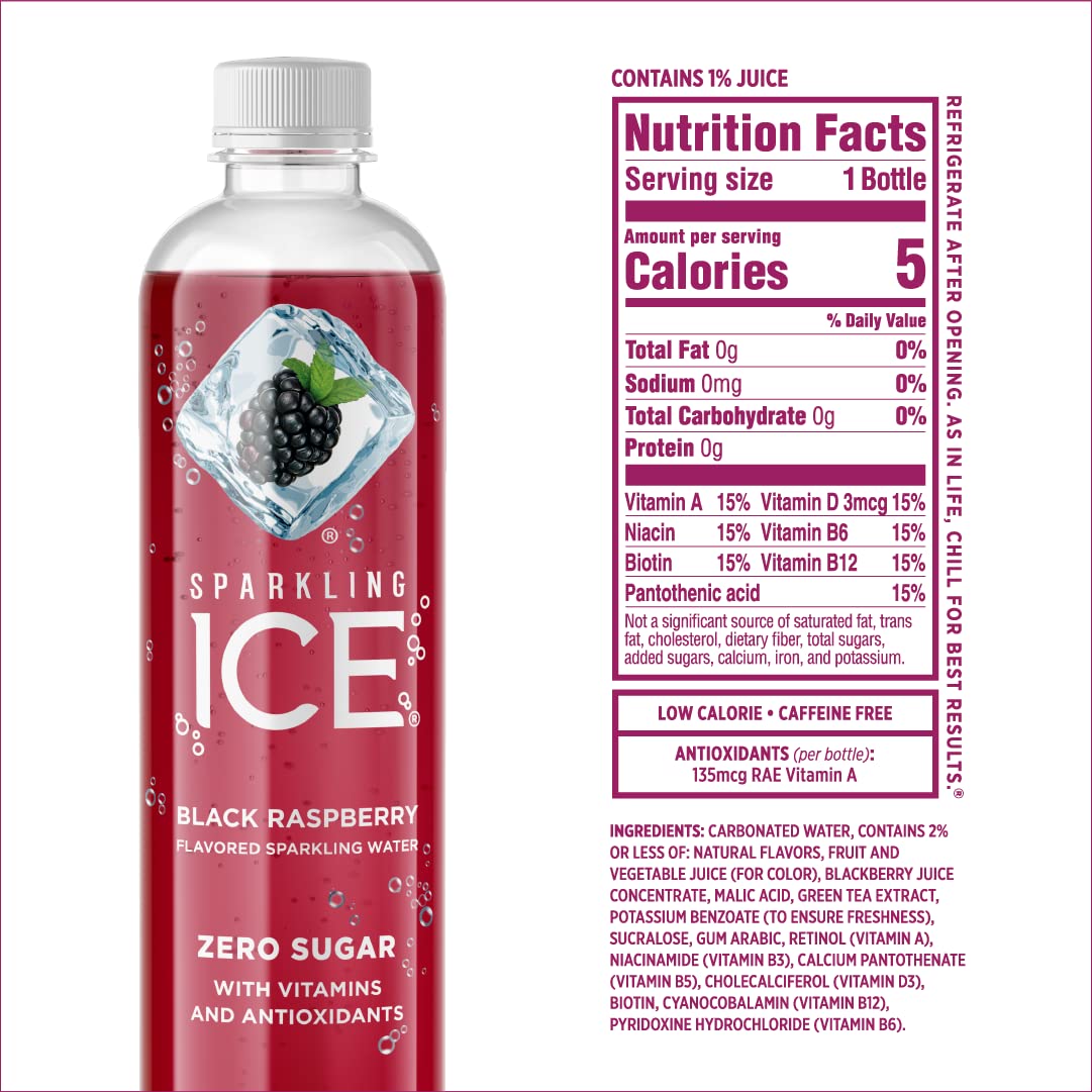 Sparkling ICE, Black Raspberry Sparkling Water, Zero Sugar Flavored Water, 17 fl oz Bottles (Pack of 12)