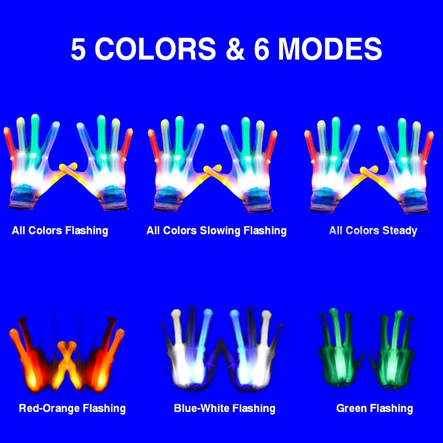 GLEDLOVES LED Gloves,LED Gloves for Kids Teen and Adults Gifts,LED Finger Gloves,Finger Light Gloves,The Toys for 9-12 Year Old Boys Girls,Light Up Gloves Have 5Color/6Mode,in Halloween Chrismas Party