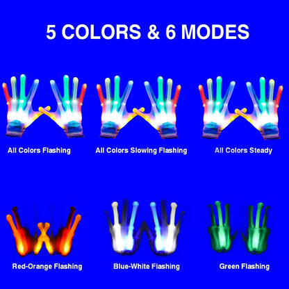 GLEDLOVES LED Gloves,LED Gloves for Kids Teen and Adults Gifts,LED Finger Gloves,Finger Light Gloves,The Toys for 9-12 Year Old Boys Girls,Light Up Gloves Have 5Color/6Mode,in Halloween Chrismas Party