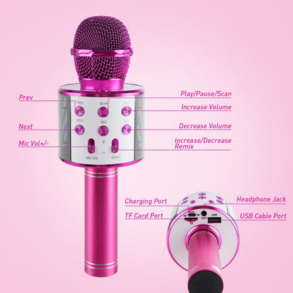 MOZSOY Kids Karaoke Microphone Machine Toy Bluetooth Microphone Portable Wireless Karaoke Machine Handheld, for Girls Boys Adults Birthday Party, Home KTV