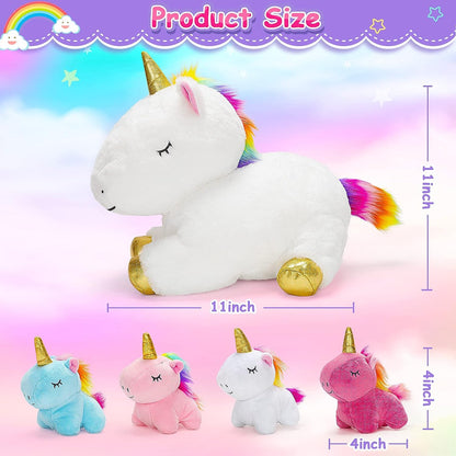 KMUYSL Unicorn Toys for Girls Ages 3 4 5 6 7 8+ Year - Unicorn Mommy Stuffed Animal with 4 Baby Unicorns in Her Tummy, Valentines and Birthday Gifts, Soft Plush Set for Baby, Toddler, Kids