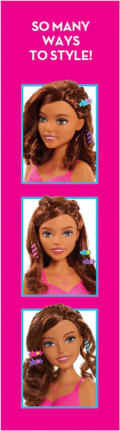 Barbie Fashionistas 8-Inch Styling Head, Brown Hair, 20 Pieces Include Styling Accessories, Hair Styling for Kids, Kids Toys for Ages 3 Up by Just Play