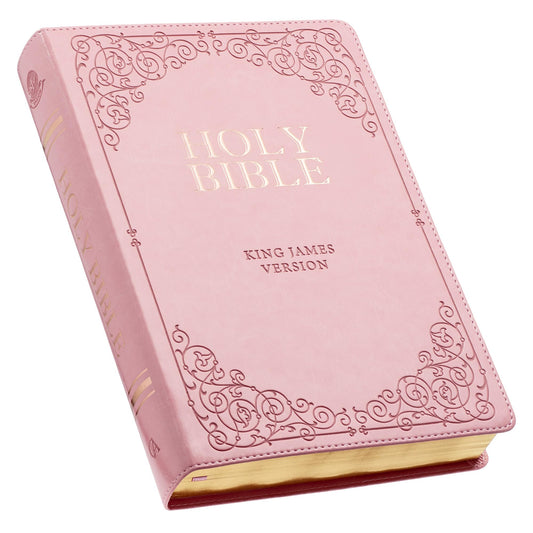 KJV Holy Bible, Giant Print Full-size Faux Leather Red Letter Edition - Thumb Index & Ribbon Marker, King James Version, Pink