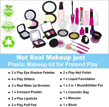 Tepsmigo Pretend Makeup Kit for Girls, Kids Pretend Play Makeup Set - with Cosmetic Bag for Birthday Christmas, Toy Makeup Set for Toddler, Little Girls Age 3+(Not Real Makeup)