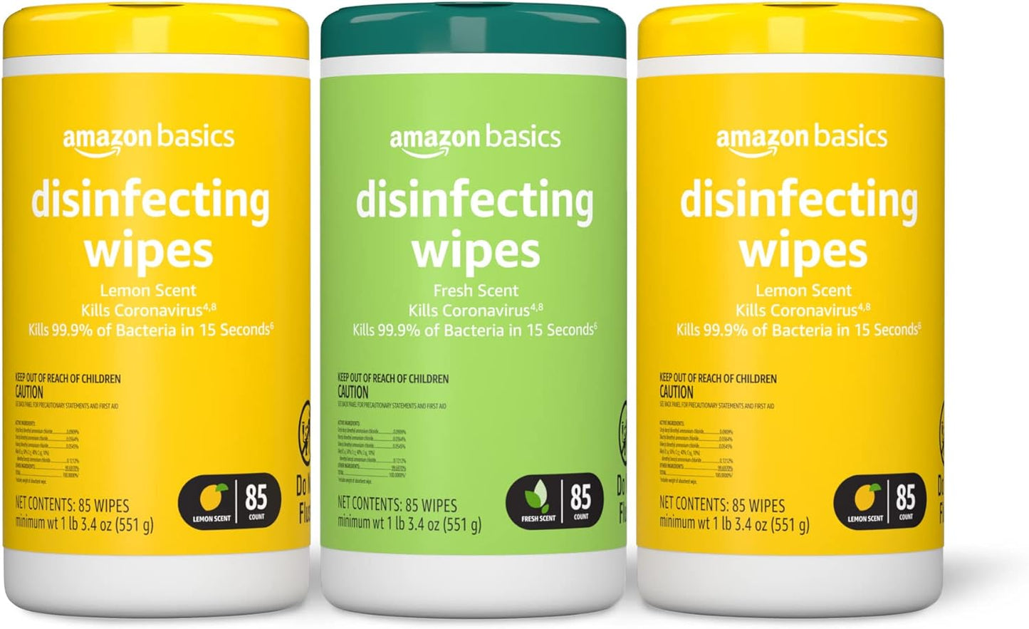 Disinfecting Wipes, Lemon & Fresh Scent, Sanitizes, Cleans, Disinfects & Deodorizes (3 Packs of 85)