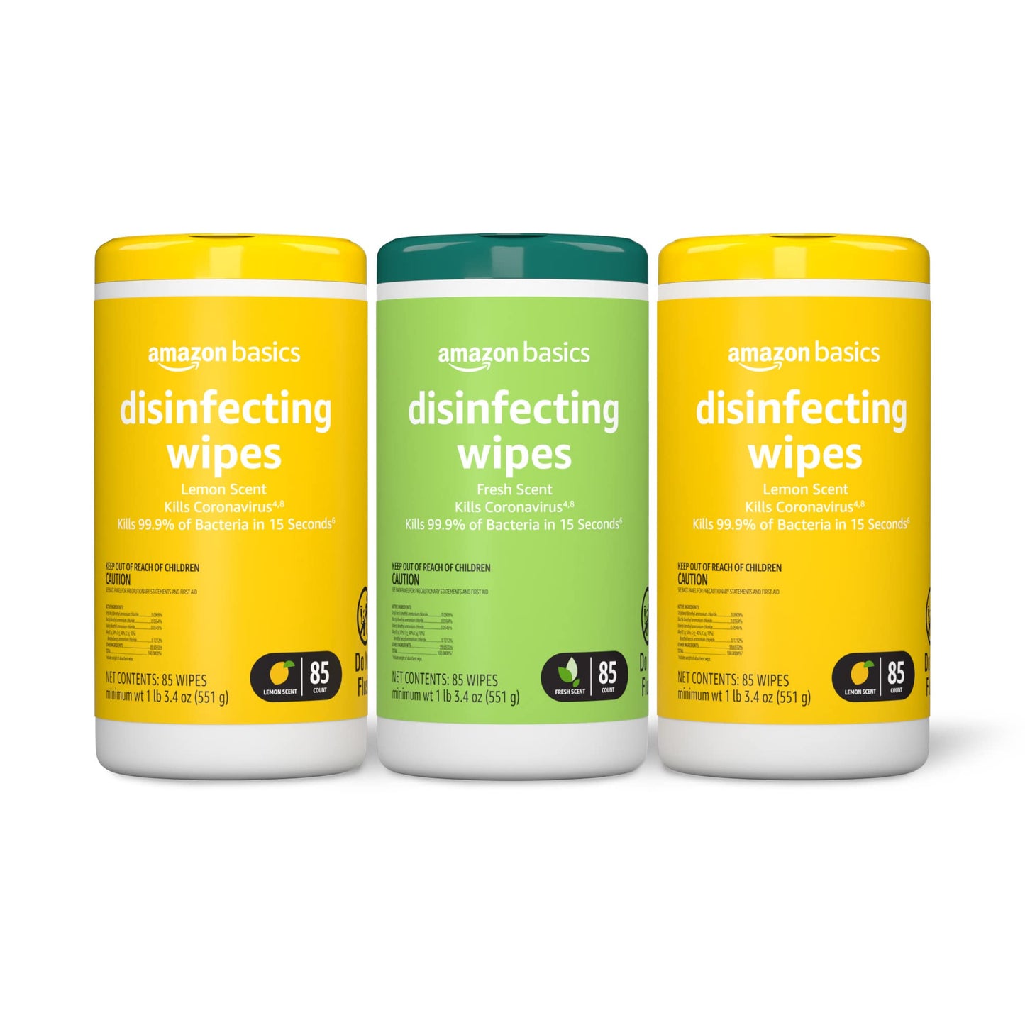 Disinfecting Wipes, Lemon & Fresh Scent, Sanitizes, Cleans, Disinfects & Deodorizes (3 Packs of 85)