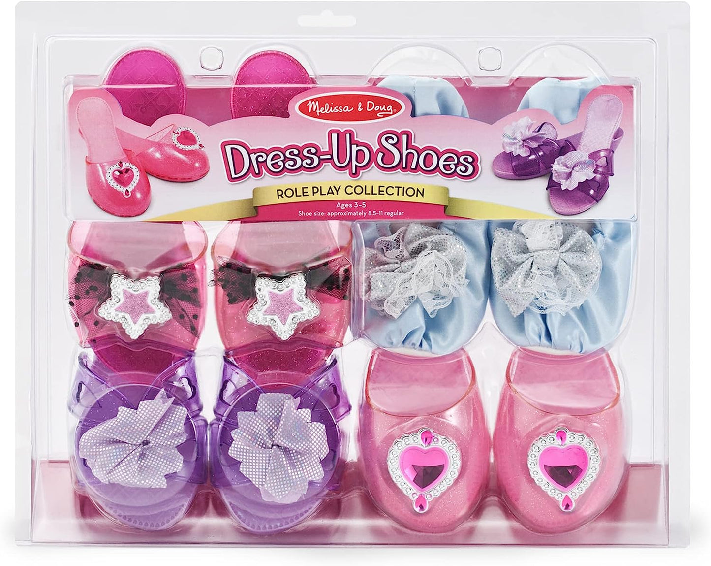 Melissa & Doug Role Play Collection - Step In Style! Dress-Up Shoes Set (4 Pairs), Multicolored, 11" x 12" x 4.5" Packaged