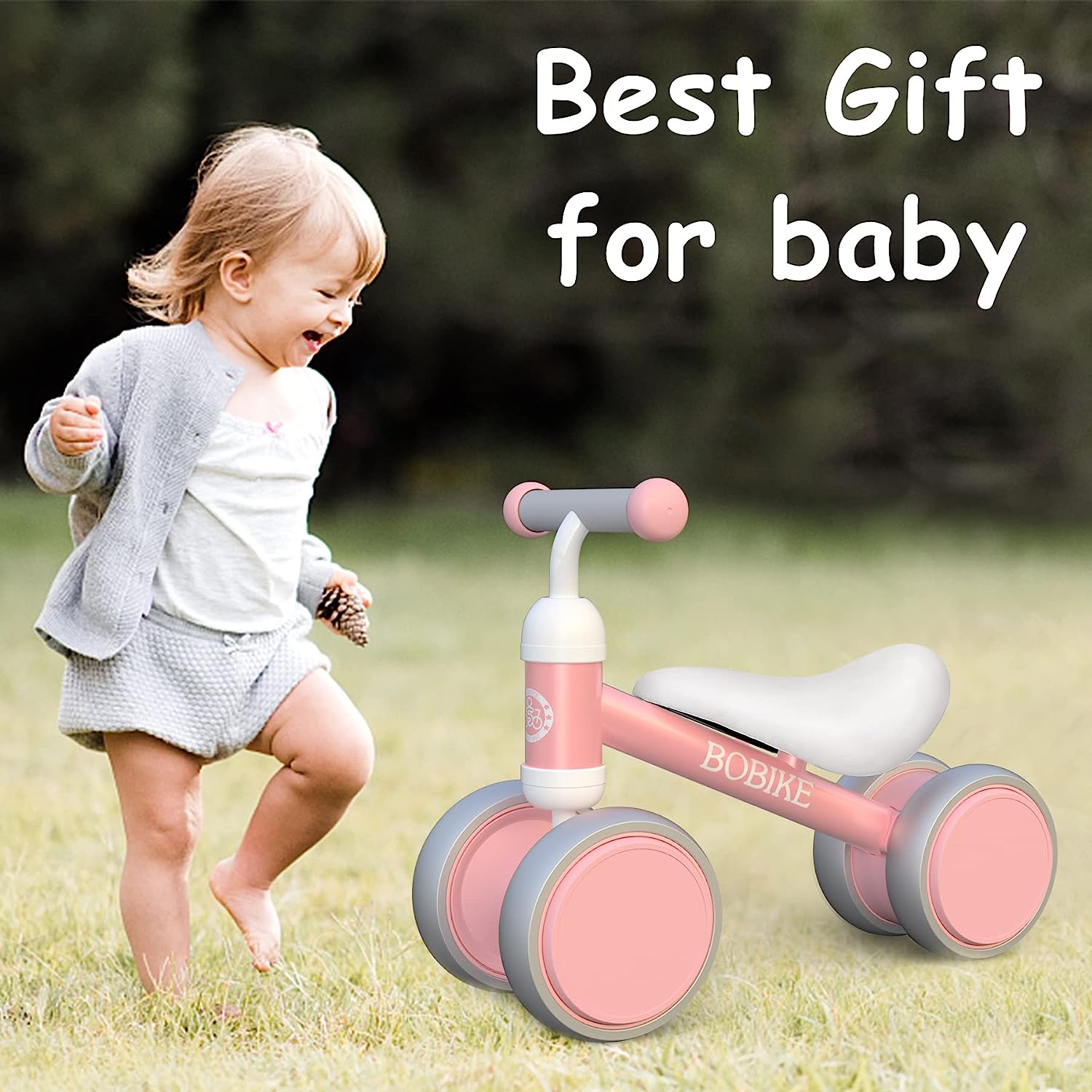 Baby Balance Bike Toys for 1 Year Old Gifts Boys Girls 10-24 Months Kids Toys Toddler Best First Birthday Gifts Children Walker Baby Walker No Pedal Infant 4 Wheels Bicycle (Pink)