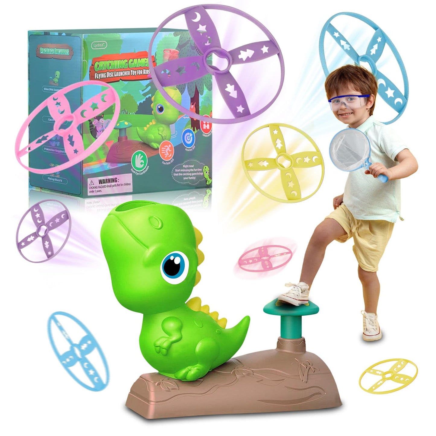 Toddler Dinosaur Toys for Kids Ages 3-5 4-8, Flying Disc Launcher Toys, Butterfly Catching Game, Christmas Outdoor Family Games Birthday Party Gifts Toys for Boys & Girls Age 3 4 5 7 8 Years Old