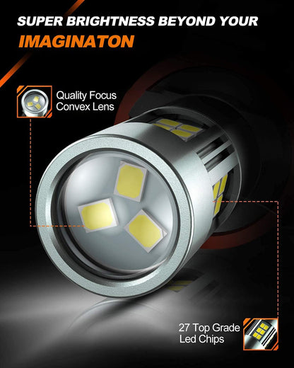 H11/H8/H16 LED Fog Light Bulbs, 6000K Xenon White, 27 SMD Chips, 360-degree Illumination, Non-polarity, Pack of 2