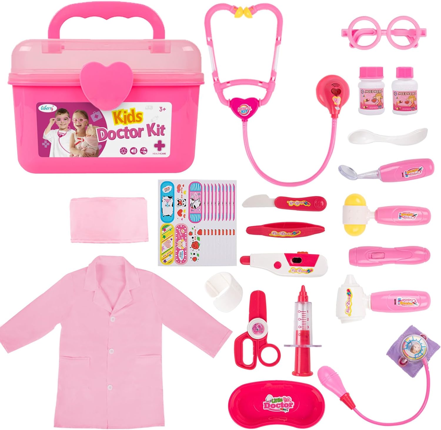 Liberry Toy Doctor Kit for Toddlers 3 4 5 Years Old, 30 Pcs Kids Doctor Playset Gift, Pretend Play Medical Set with Stethoscope, Doctor Role Play Dress Up Costume for Girls