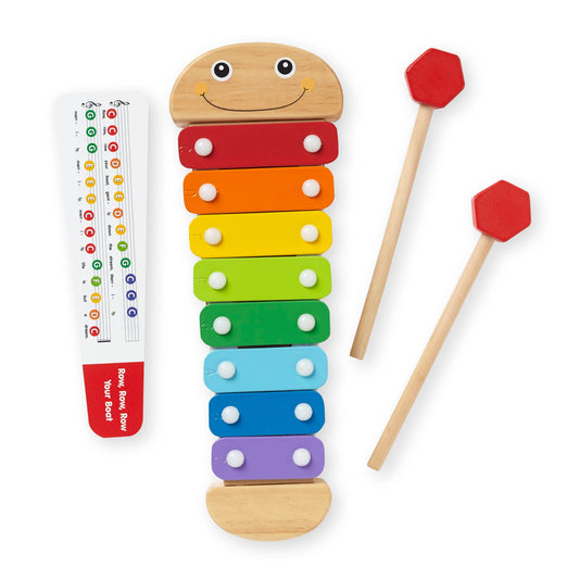 Melissa & Doug Caterpillar Xylophone Musical Toy With Wooden Mallets 15.25" x 6.5" x 1.5 - For Toddlers,Ages 3+,Blue