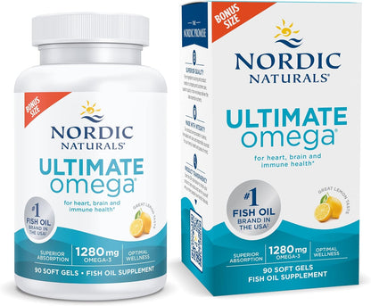 Nordic Naturals Ultimate Omega, Lemon Flavor - 90 Soft Gels - 1280 mg Omega-3 - High-Potency Omega-3 Fish Oil Supplement with EPA & DHA - Promotes Brain & Heart Health - Non-GMO - 45 Servings