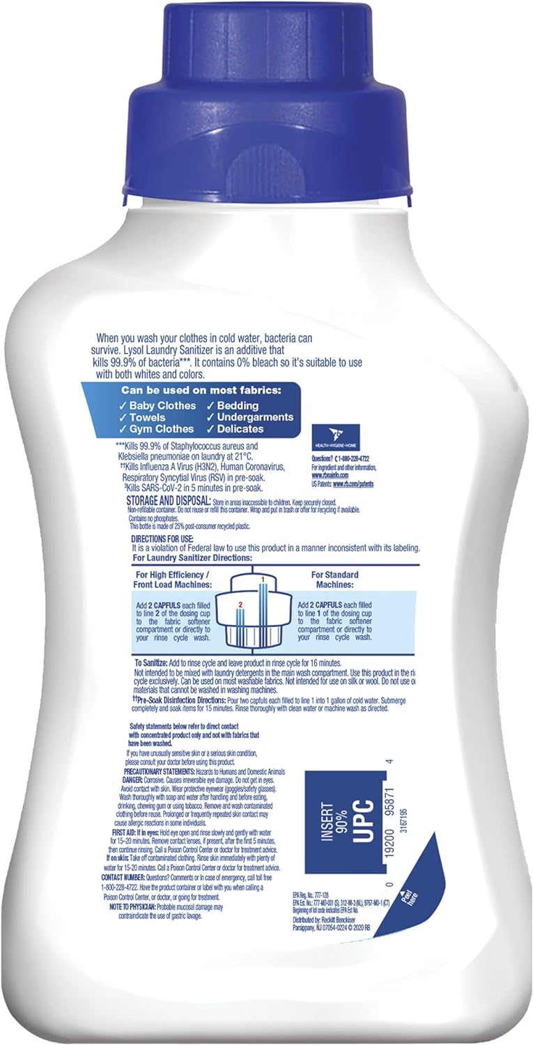 Lysol Laundry Sanitizer Additive, Sanitizing Liquid for Clothes and Linens, Eliminates Odor Causing Bacteria, Crisp Linen, 41oz