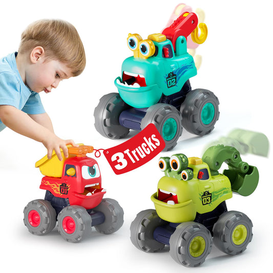 HOLA Toys for 1 Year Old Boy Birthday Gift - 3 PCS Monster Trucks Toys for 2 Year Old Boy Birthday Gift, Toddler Toys Age 1-2 3, Baby Toys Pull Back Cars for Toddlers 1-3 Birthday Xmas Gift