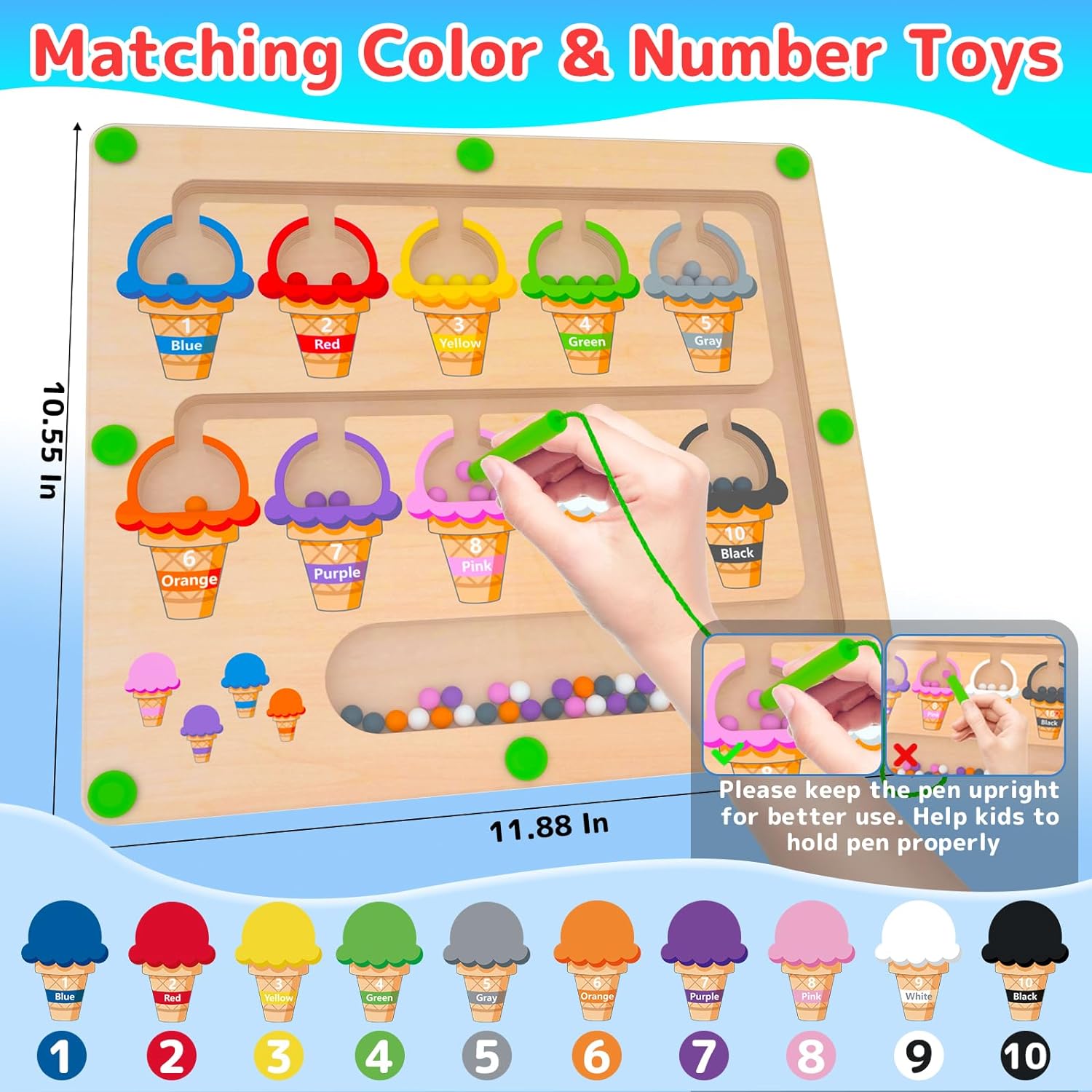 MTYOKILN Magnetic Color & Number Maze - Montessori Wooden Color Matching Learning Counting Puzzle Board - Toddler Fine Motor Skills Toys for Boys Girls 3 4 5 Years Old