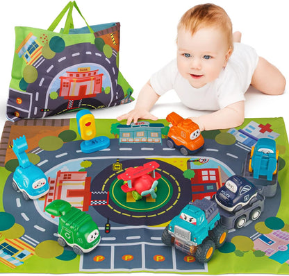 ALASOU Baby Truck Car Toys with Tractor-Trailor and Playmat/Storage Bag|1st Birthday Gifts for Toddler Toys Age 1-2|Baby Toys for 1 Year Old Boy|1 2 Year Old Boy Birthday Gift for Infant Toddlers