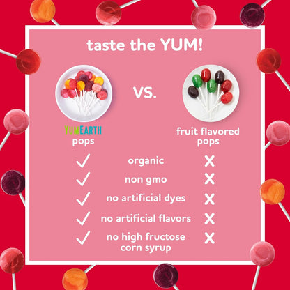 YumEarth Organic Fruit Flavored Pops, 50 Lollipops, Allergy Friendly, Gluten Free, Non-GMO, Vegan, No Artificial Flavors or Dyes