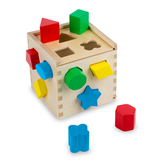 Melissa & Doug Shape Sorting Cube - Classic Wooden Toy With 12 Shapes - Kids Shape Sorter Toys For Toddlers Ages 2+