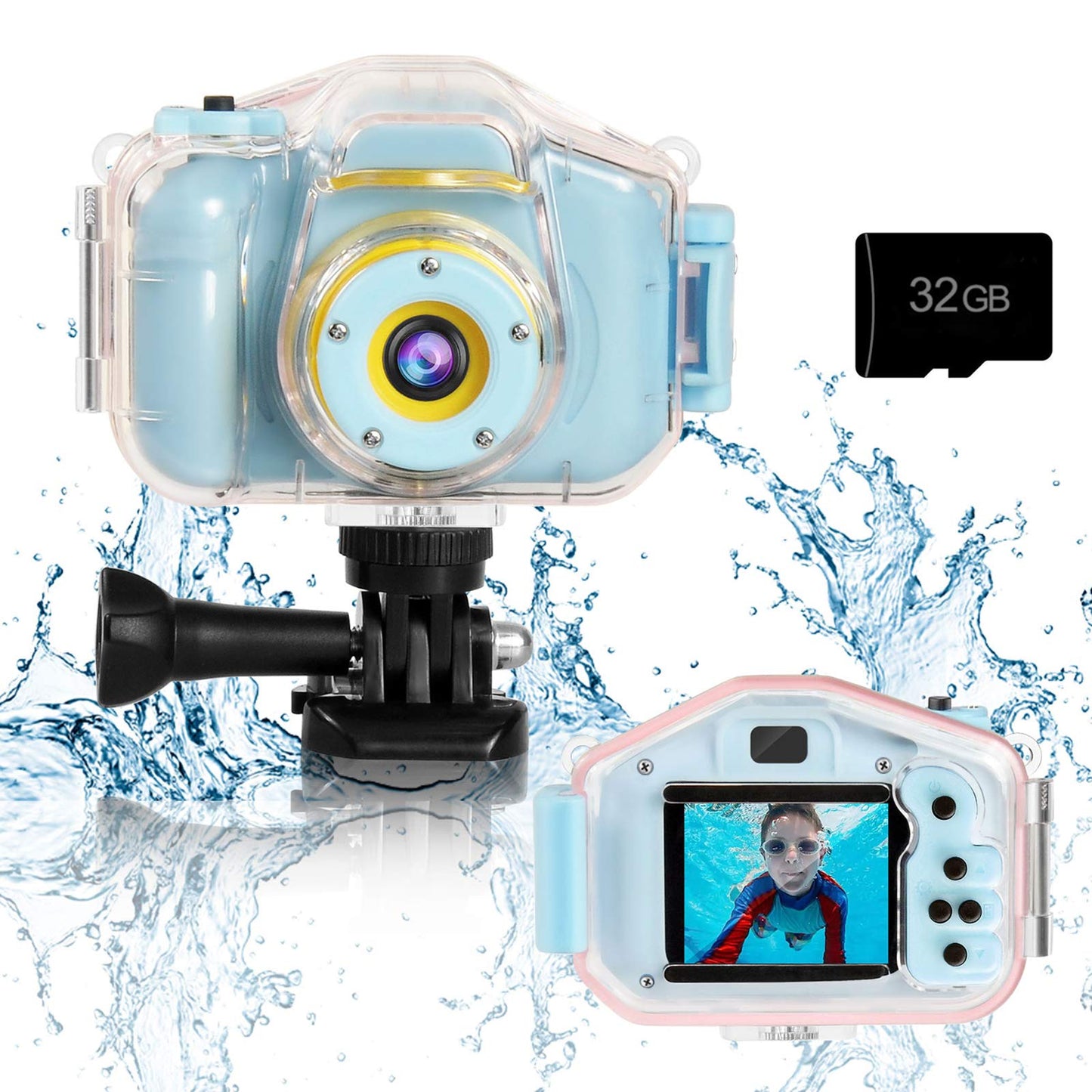 Agoigo Kids Waterproof Camera Toys for 3-12 Year Old Boys Girls Christmas Birthday Gifts Underwater Sports HD Children Digital Action Camera 2 Inch Screen with 32GB Card (Blue)