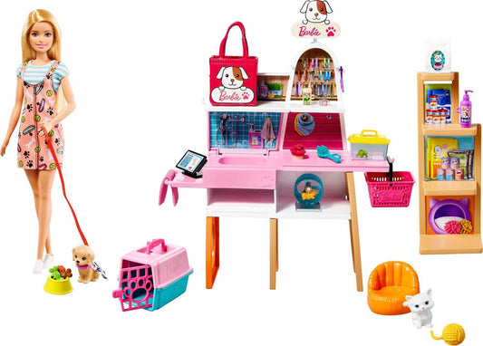 Barbie Doll (11.5-in Blonde) and Pet Boutique Playset with 4 Pets, Color-Change Grooming Feature and Accessories, Great For 3 to 7 Year Olds