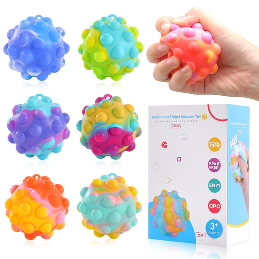 Pop Fidget Toys Its Ball Toy 6 PCS 3D Stress Balls It Pop Fidgets Pack Party Favors for Kids Toys Autism Sensory Toys Bulk Squeeze Toys Toddler Toys for Boys Adult Stress Relief Easter Basket Stuffers