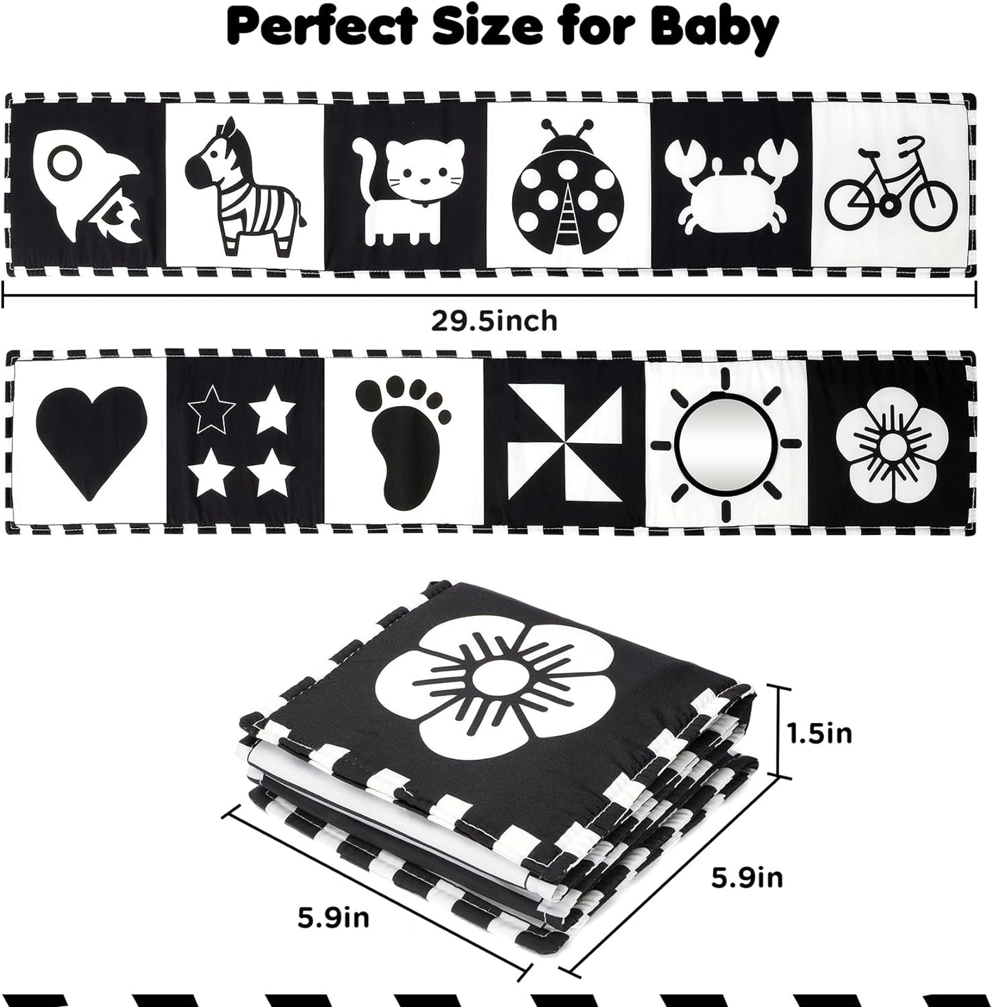 URMYWO Black and White Baby Toys 0-3 Months, High Contrast Newborn Toys 0-3 Months Brain Development, Tummy Time Toys, Soft Baby Book, Infant Toys 0-6-12 Months Visual Stimulation Montessori Toy Gift