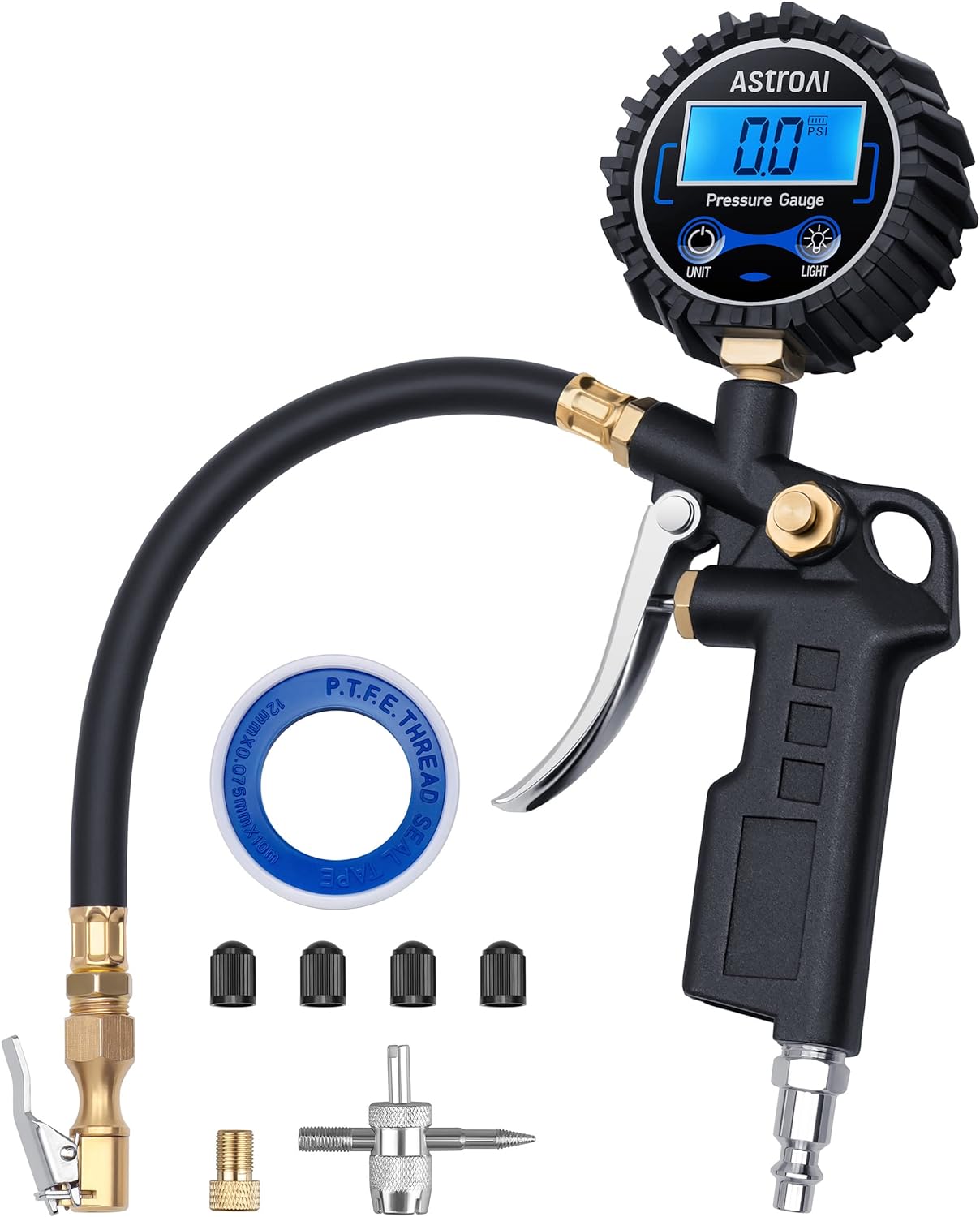 AstroAI Digital Tire Pressure Gauge with Inflator, 250 PSI Air Chuck & Compressor Accessories Heavy Duty with Quick Connect Coupler, 0.1 Display Resolution, Car Accessories & Stocking Stuffers for Men