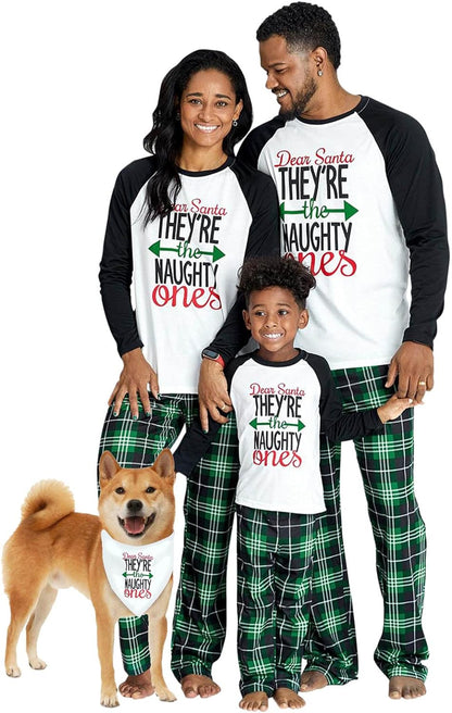 IFFEI Matching Family Pajamas Sets Christmas PJ's Letter Print Top and Plaid Pants Jammies Sleepwear