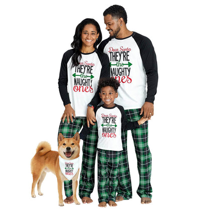 IFFEI Matching Family Pajamas Sets Christmas PJ's Letter Print Top and Plaid Pants Jammies Sleepwear