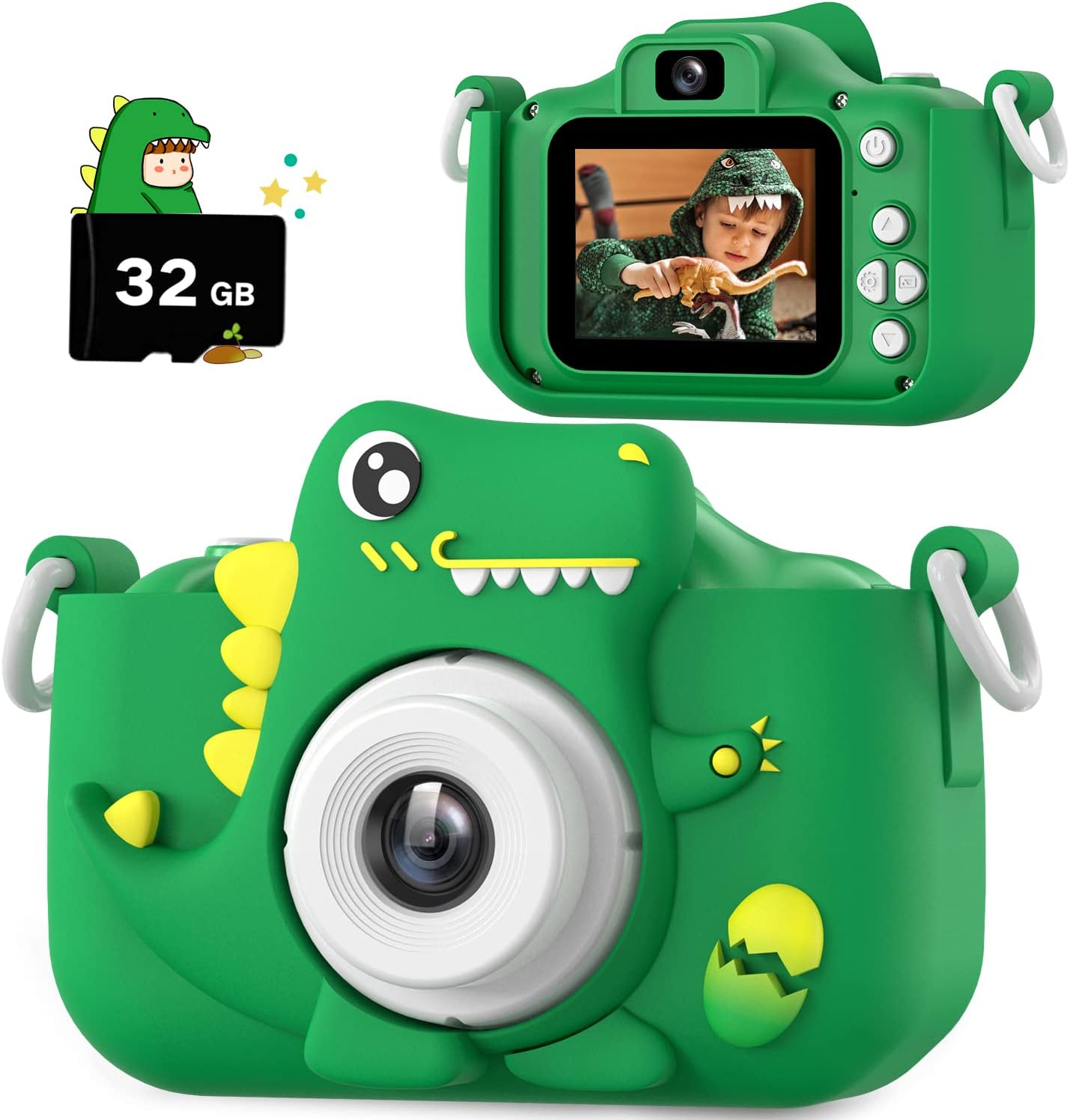 Upgrade Dinosaur Kids Camera, Christmas Birthday Gifts for Girls Boys 3-12, 1080P HD Selfie Digital Video Camera for Toddlers, Cute Portable Little Girls Boys Gifts Toys for 3 4 5 6 7 8 9 Years Old