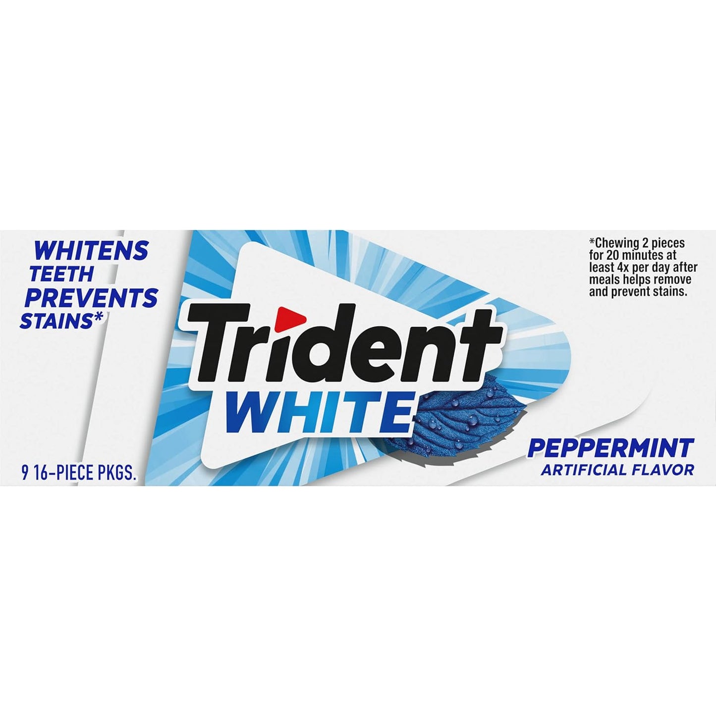 Trident White Peppermint Sugar Free Gum, 16 Count (Pack of 9)