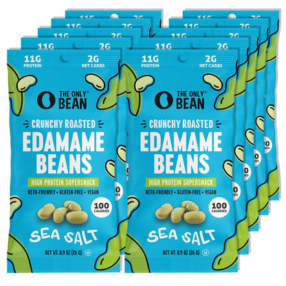 The Only Bean Crunchy Dry Roasted Edamame Snacks (Sea Salt), Keto Snack Food, High Protein (11g) Healthy Snacks, Low Carb Gluten Free Office Vegan Food 100 Calorie Snack Pack, 0.9oz 10 Pack