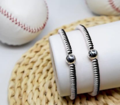 Braided Bracelets Baseball Gifts for Boys Adjustable Wristbands with Baseball Beads, Inspirational Baseball Bracelets for Girls Teens Adults (Black 2PCS)