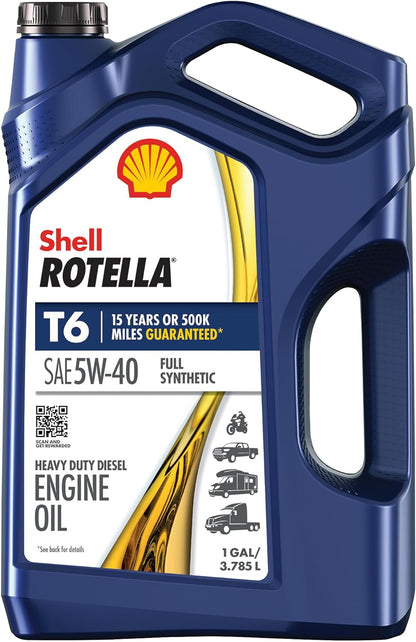 Shell Rotella T6 Full Synthetic 5W-40 Diesel Engine Oil (1-Gallon, Case of 3)