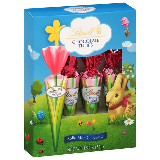 Lindt Chocolate Tulips, Easter Tulip-Shaped Solid Milk Chocolate on a Stick, 4 Pack