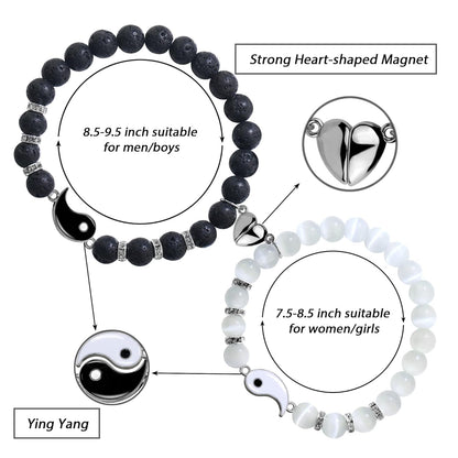 SmileBelle Magnetic Bracelets for Couples Gift Matching Couple Bracelets for Boyfriend Girlfriend Jewelry as Valentines Day Gifts for her, His and Hers Yin Yang Long Distance Relationship Bracelet