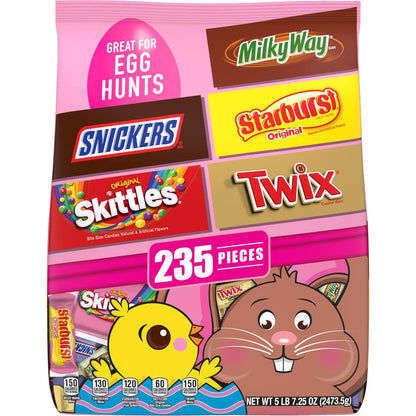 SNICKERS, SKITTLES, TWIX, STARBURST, & MILKY WAY Assorted Egg Hunt Easter Candy Bulk Variety Pack, 87.35 oz, 235 Piece Bag