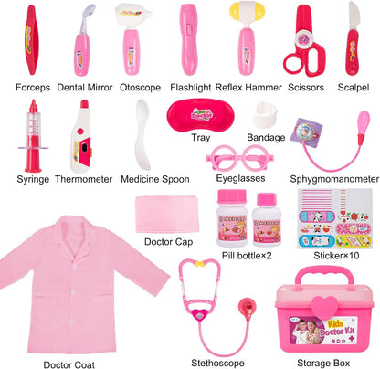 Liberry Toy Doctor Kit for Toddlers 3 4 5 Years Old, 30 Pcs Kids Doctor Playset Gift, Pretend Play Medical Set with Stethoscope, Doctor Role Play Dress Up Costume for Girls