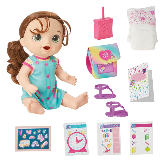 Baby Alive Time for School Baby Doll Set, Back to School Toys for 3 Year Old Girls & Boys & Up, 12 Inch Baby Doll, Brown Hair (Amazon Exclusive)